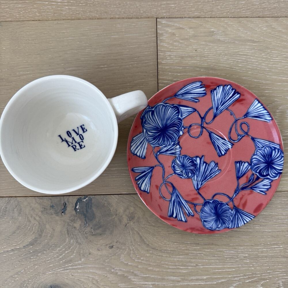 RARE Anthropologie Ruan Hoffmann Jardin Des Plantes LOVE MORE Cup Saucer Set - Picture 5 of 9